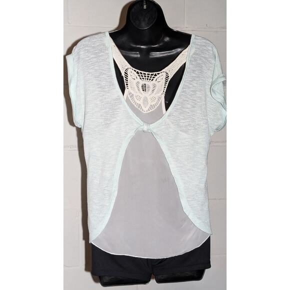 No Boundaries Crochet Sheer Back Top Mint Green Sleeveless Knit Blouse Small - Picture 2 of 4
